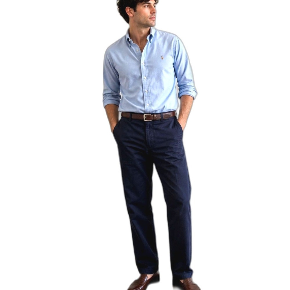 Polo Ralph Lauren Chino Pants Mens 36x30 Navy Straight Flat Front Classic